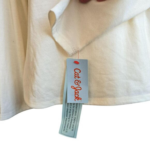 Girls Cat & Jack Holiday Cat Long-Sleeve Graphic Tee PJ Top Cream/Pink JJ4000 - Picture 3 of 7